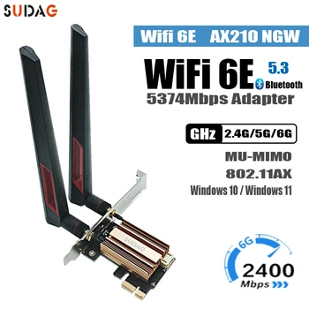 5374 Мбит/с Wi-Fi 6E PCIe Беспроводная сетевая карта 5G/6GHz WiFi Адаптер Bluetooth 5,3 PCI Express 802.11AX Intel AX210 WiFi Карта ПК