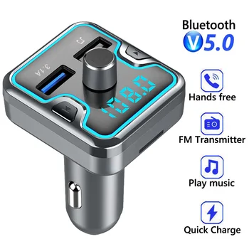 Автомобильный FM-передатчик громкой связи Bluetooth 5,0 Автомобильный комплект MP3-Модулятор Плеер TF Карта USB AUX Приемник 3.1A Быстрое зарядное устройство с двумя USB-портами