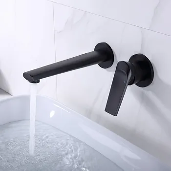 Настенный латунный черный смеситель для раковины в ванной комнате с одной ручкой и двумя отверстиями для холодной и горячей воды Новый дизайн