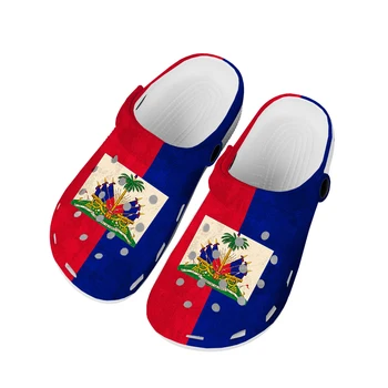Домашние Сабо с Флагом Гаити; Водонепроницаемая обувь на заказ; Мужская И Женская Обувь для подростков на Гаити; Садовые Сабо; Дышащие Пляжные тапочки с отверстиями