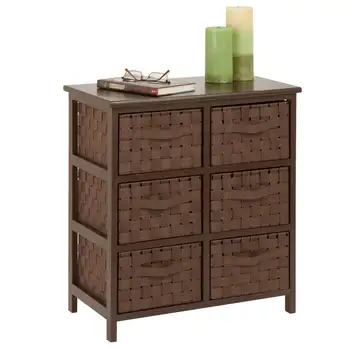 Великолепный коричневый комод с 6 выдвижными ящиками и плетеным ремешком Can-Do - Идеальное решение для хранения вещей в любой комнате!