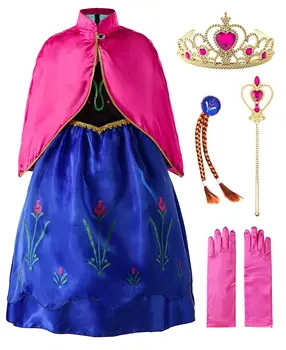 Платье принцессы для девочек, костюм Анны для детей, детское платье Снежной Королевы Анны и Эльзы, День рождения, Хэллоуин, Карнавальный костюм для Косплея