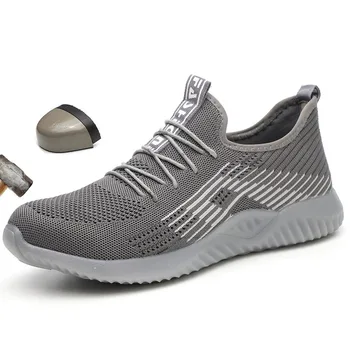 Защитная обувь Мужские Легкие кроссовки с дышащей сеткой, Защитная рабочая обувь со стальным носком, ботинки, рабочие ботинки с защитой от ударов