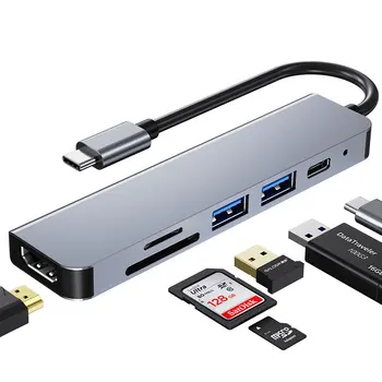 6 в 1 USB C концентратор для чтения карт памяти 4K HD TF/SD PD Концентратор 3,0 Док-станция для ноутбука Dell HP MacBook Pro 2023 Type-C