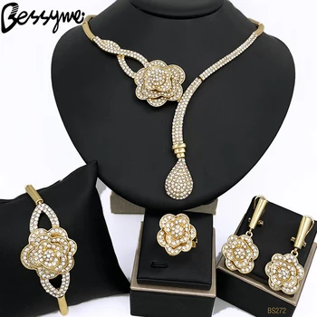 Ювелирные наборы для женщин элегантность розы ювелирные изделия 18K золото покрытием падение ожерелье серьги кольцо браслет свадебные аксессуары для вечеринок