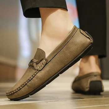 Мужская обувь без застежек из натуральной кожи, высококачественная удобная уличная обувь, обувь для прогулок, Мужская обувь на плоской подошве, Мужская обувь для вождения