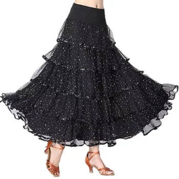 Женская Современная юбка-качели Для Вальса, Длинное платье для занятий бальными танцами, женская юбка для бальных танцев, Длинное платье с блестками, одежда для танцев