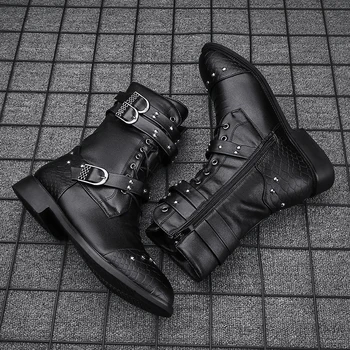 Ботинки; мужская весенне-летняя кожаная обувь; черные ботинки в британском стиле в стиле ретро; мужские высокие модные ботинки