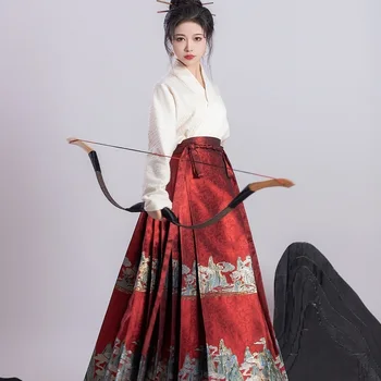 3 Цвета Оригинальное женское платье Hanfu в стиле Династии Мин, классический популярный китайский стиль, юбка с лошадиным лицом, длинная талия, 3 цвета