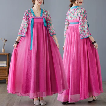 Ретро-улучшенный костюм Хань в китайском стиле, большое женское платье в летнем национальном стиле, Длинные Большие качели