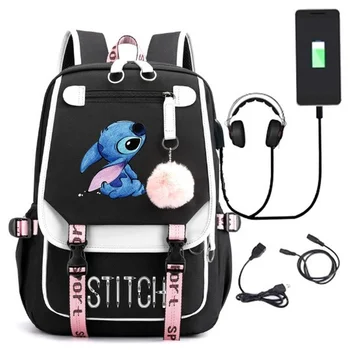 Disney Kawaii сумка с застежкой-молнией, USB-зарядка, милый мультяшный рюкзак вместимостью Mochila, женские школьные сумки Kpop для студентов-подростков