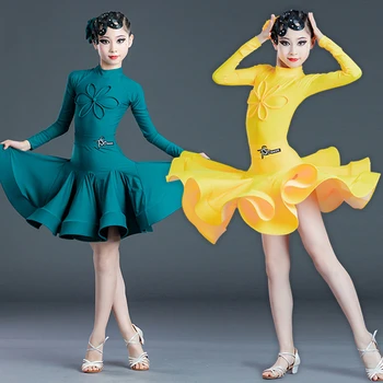 Новая одежда для латиноамериканских танцев Для девочек, Платье для латиноамериканских танцев, Детское профессиональное платье для соревнований по национальным стандартам в области бальных танцев SL4388