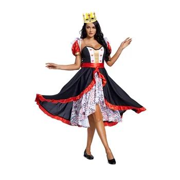 Костюм Алисы в Стране чудес Королева покера Косплей Хэллоуин Маскарад Костюмы Королевы сердец Сексуальное платье
