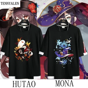 Новая игра Genshin Impact, аниме-футболка HUTAO MONA, двумерная окружающая одежда для мужчин и женщин, свободная трендовая одежда с короткими рукавами